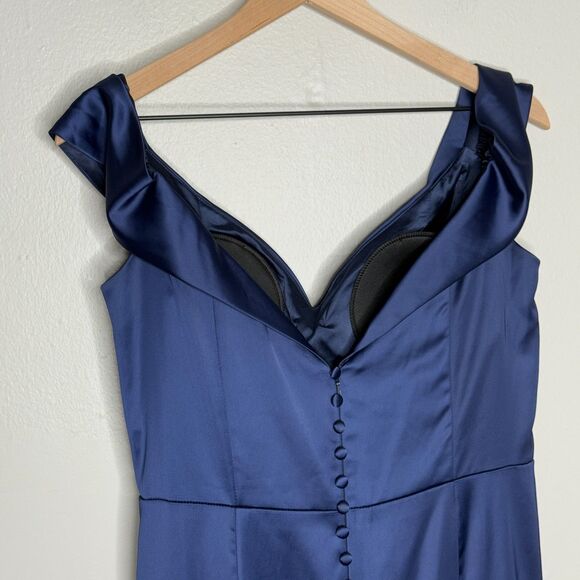 David's Bridal Galina Signature Womens Gown 14 Blue Satin Mermaid Off Shoulder - Picture 6 of 14